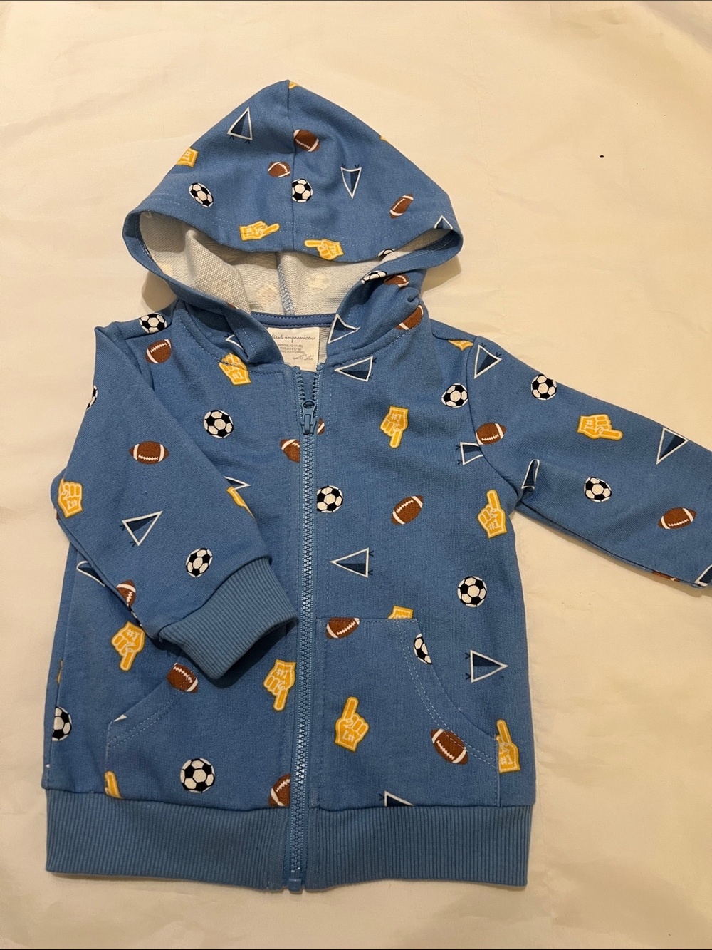 “Bundle 10/$13” First Impressions 3-6M Blue Sports Print Zip Hoodie baby boy